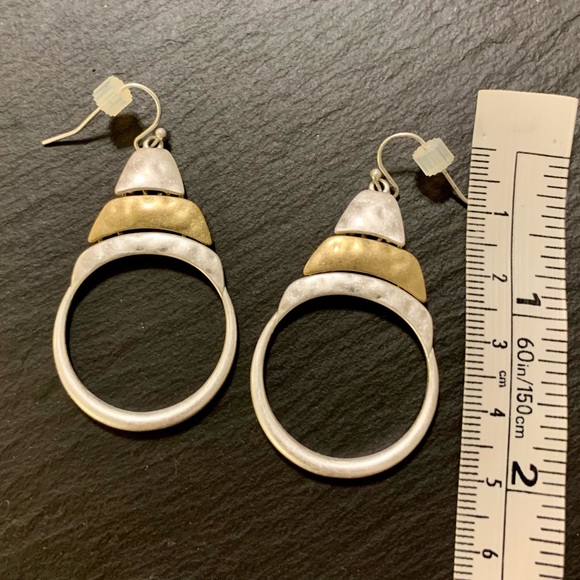 Hammered Earrings Gold Silver Tone Boho Dangle Earrings - Picture 4 of 7